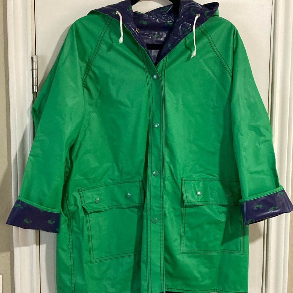 1980’s Ladies M Raincoat Green Reversible to Navy with Green Whales